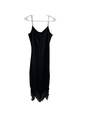VTG 90s Y2K Byer Too! Chiffon Asymmetric Hem Sparkle Dotted Dress L